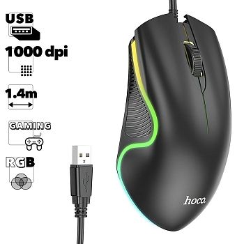Мышь игровая проводная HOCO GM19 Enjoy USB, 1000dpi, RGB, 1.4м (черный)